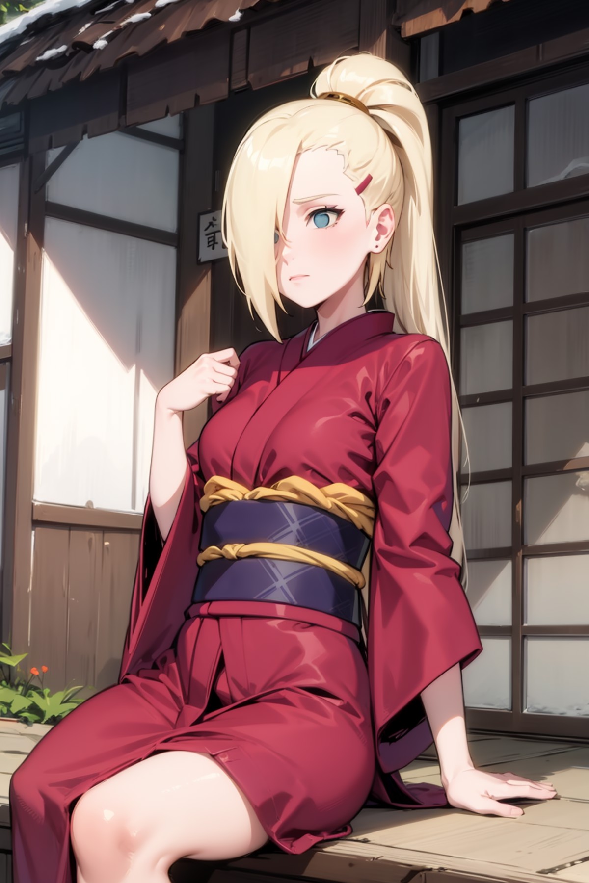 <lora:ino yamanaka epoch5:1> yamanaka ino, kimono, snowing, sitting,